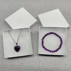 Holiday Gift New Amethyst handmade heart necklace & amethyst bracelet set,